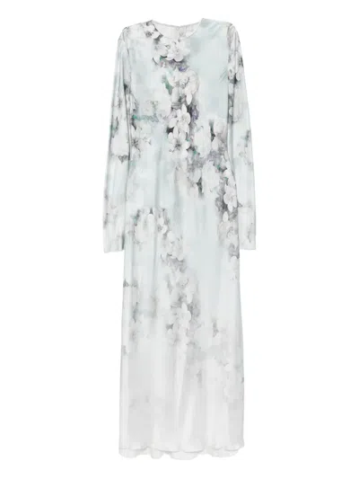 ALBERTA FERRETTI FLORAL-PRINT LONG-SLEEVED DAY DRESS