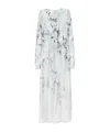 Alberta Ferretti Degrade Floral Print Washed Satin Long-sleeve Gown In White