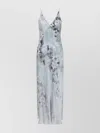 Alberta Ferretti Floral Print Maxi Dress With V-neckline In Blue