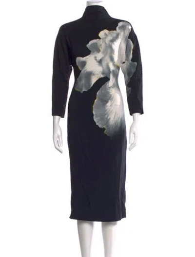Pre-owned Alberta Ferretti Floral Print Midi Length Dress In Black