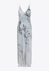 Alberta Ferretti Floral Print Maxi Dress With V-neckline In Blue