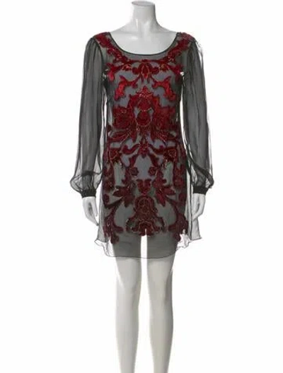 Pre-owned Alberta Ferretti Floral Print Scoop Neck Blouse In Red