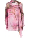 Alberta Ferretti Floral-print Semi-sheer Silk Blouse In Pink