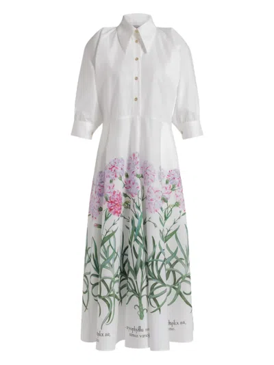 Alberta Ferretti Floral Print Shirt Dress In White
