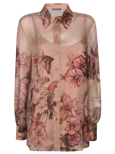 Alberta Ferretti Floral Print Shirt In Pink/brown