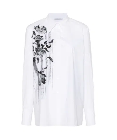 Alberta Ferretti Floral-print Cotton-blend Shirt In White