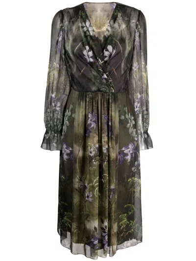 Alberta Ferretti Winter Garden Chiffon Dress In Verde