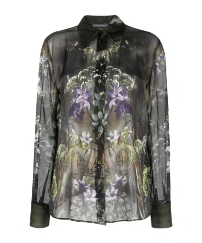 Alberta Ferretti Floral-print Silk Shirt In Black