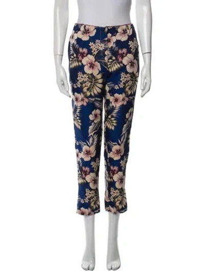 Pre-owned Alberta Ferretti Floral Print Straight Leg Pants In Blue