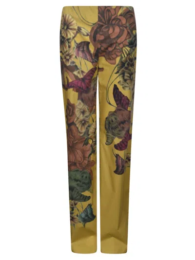 Alberta Ferretti Floral Print Trousers In Yellow/brown