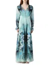 Alberta Ferretti Floral Printed Pleated Midi Dress In Light Blue
