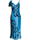 Alberta Ferretti Floral Satin Midi Dress In Blue
