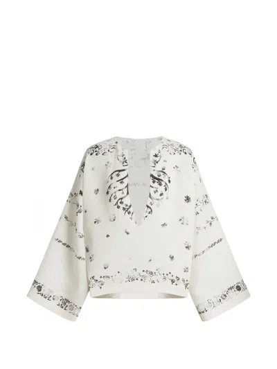 Alberta Ferretti Floral V-neck Blouse In White