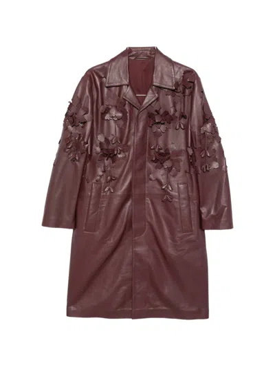 Alberta Ferretti Ledermantel Mit Blumenapplikation In Pink