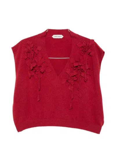 Alberta Ferretti Floral-appliqué V-neck Sweater In Red