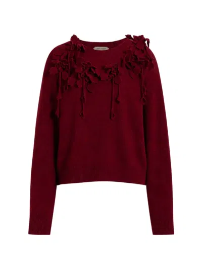 Alberta Ferretti Floral-appliqué Wool Sweater In Burgundy