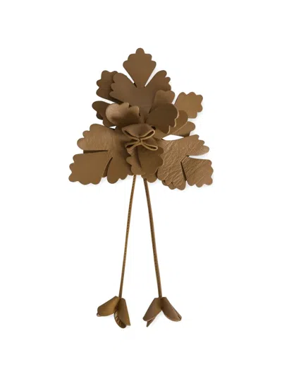 Alberta Ferretti Floral-detail Sheepskin Brooch In Brown