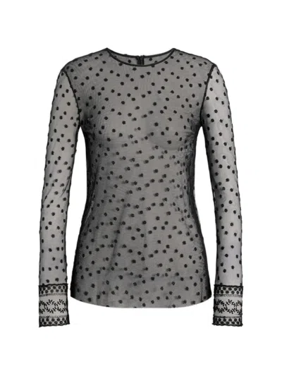 Alberta Ferretti Floral-embroidered Mesh Top In Black
