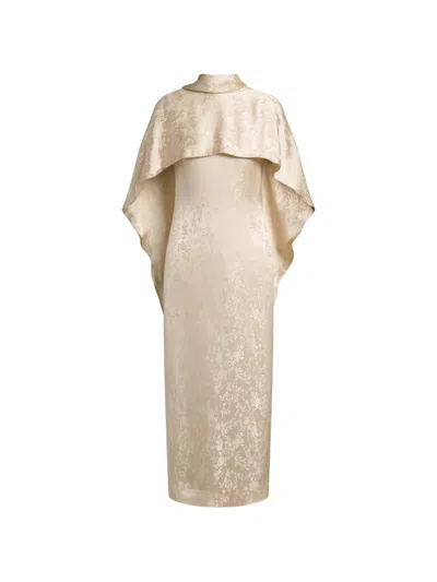 Alberta Ferretti Floral-jacquard Cape-detail Midi Dress In Neutral