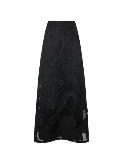 Alberta Ferretti Floral-jacquard Maxi Skirt In Black