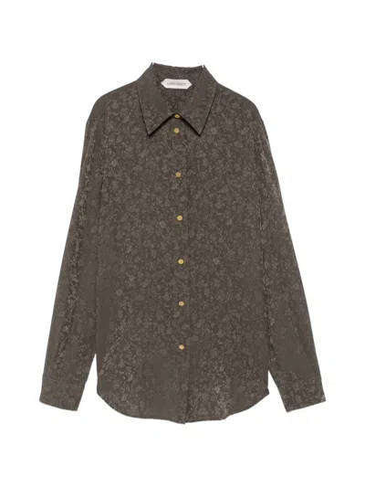 Alberta Ferretti Floral-jacquard Pussy-bow Shirt In Green