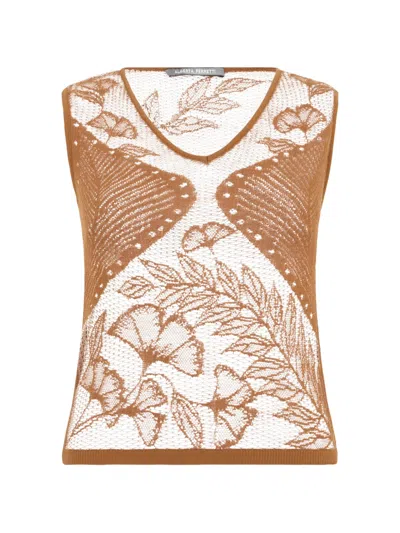 Alberta Ferretti Floral-lace V-neck Top In Multi