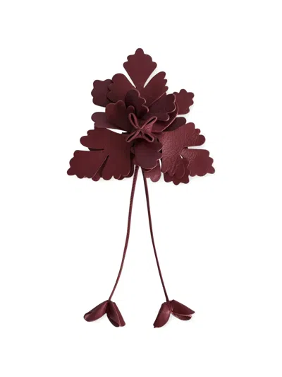 Alberta Ferretti Floral-motif Leather Brooch In Brown