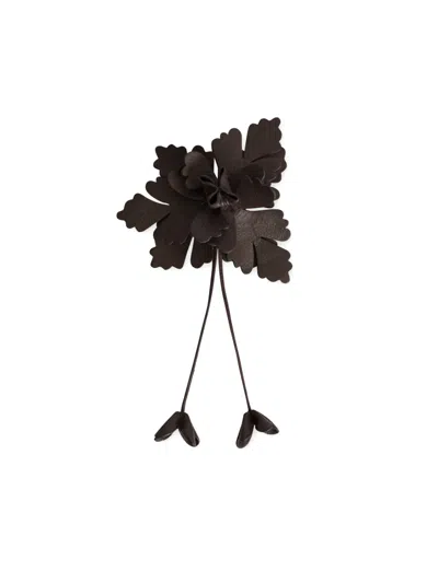 Alberta Ferretti Floral-motif Leather Brooch In Brown