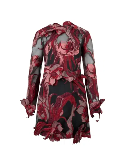 Alberta Ferretti Floral-pattern Long-sleeve Mini Dress In Multi
