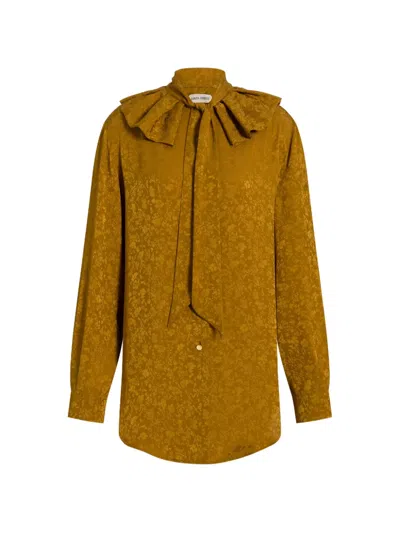 Alberta Ferretti Floral-pattern Ruffled Shirt In Brown