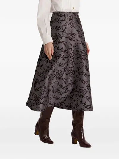 Alberta Ferretti Floral-print A-line Midi Skirt In Brown