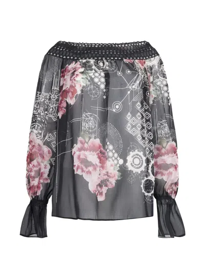 Alberta Ferretti Floral-print Blouse In Black