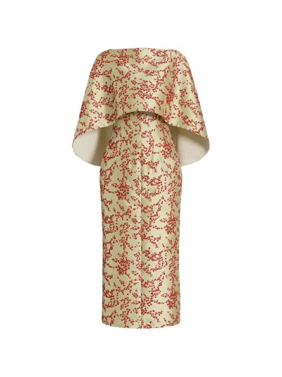 Alberta Ferretti Floral-print Cape Midi Dress In Neutral