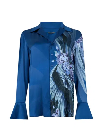 Alberta Ferretti Floral-print Flared-cuff Shirt In Blue