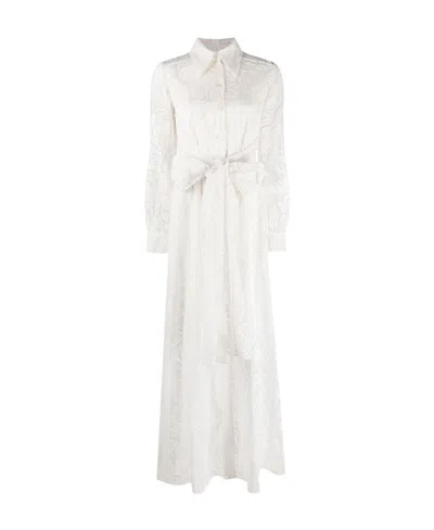 Alberta Ferretti Floral-print Long-sleeve Dress In White