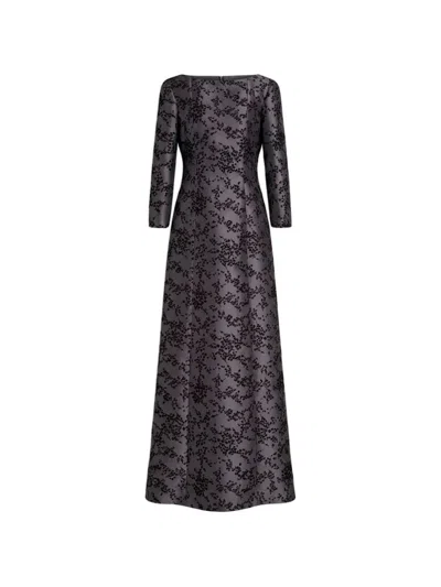 Alberta Ferretti Floral-print Long-sleeve Maxi Dress In Gray
