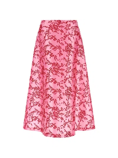 Alberta Ferretti Floral-print Mikado Midi Skirt In Pink