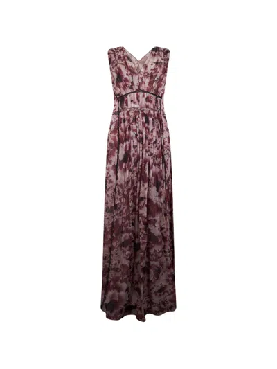 Alberta Ferretti Floral-print Pleated Maxi Dress In Multi