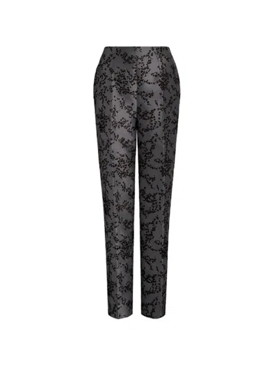 Alberta Ferretti Floral-print Pressed-crease Trousers In Brown