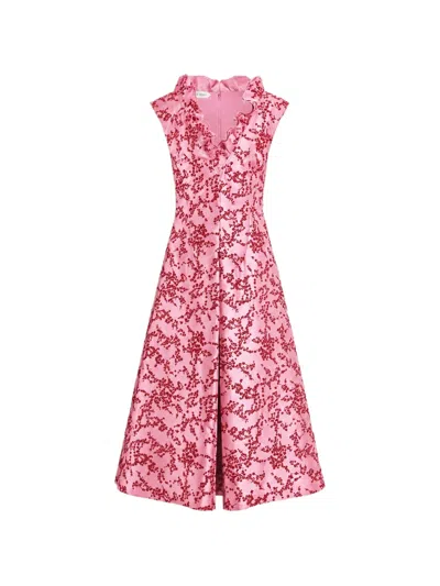 Alberta Ferretti Floral-print Ruffled Midi Dress In Pink