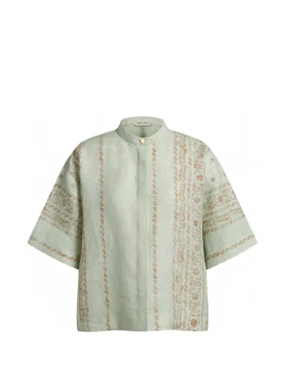Alberta Ferretti Floral-print Short-sleeve Blouse In Neutral