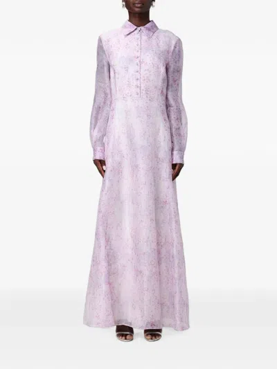 Alberta Ferretti Floral-print Silk Shirt Maxi Dress In Purple