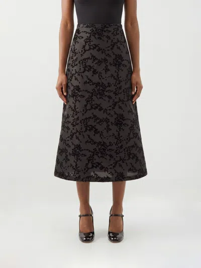 Alberta Ferretti Floral-print Silk-blend A-line Midi Skirt With A High Waist In Gray