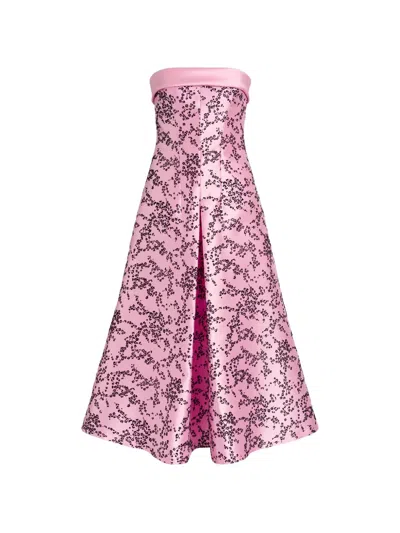 Alberta Ferretti Strapless Midi Dress In Floral Mikado In Pink