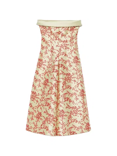 Alberta Ferretti Floral-print Strapless Midi Dress In Multi