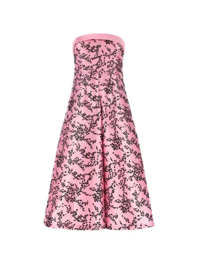 Alberta Ferretti Floral-print Strapless Midi Dress In Pink