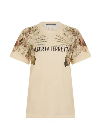 Alberta Ferretti Floral-print T-shirt In Brown