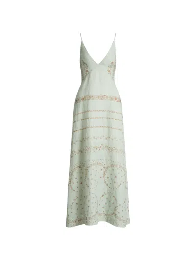 Alberta Ferretti Floral-print V-neck Maxi Dress In Green
