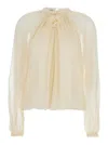 Alberta Ferretti Balloon-sleeve Satin Blouse In Neutral