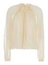 Alberta Ferretti Balloon-sleeve Satin Blouse In Neutral